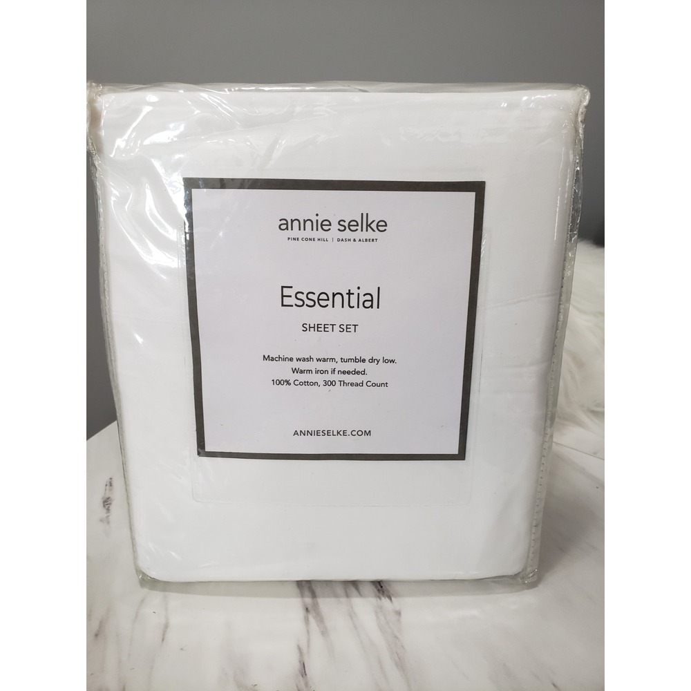 NEW QUEEN SIZE FOUR PIECE SHEET SET ANNIE SELKE 100% COTTON WHITE SOLID